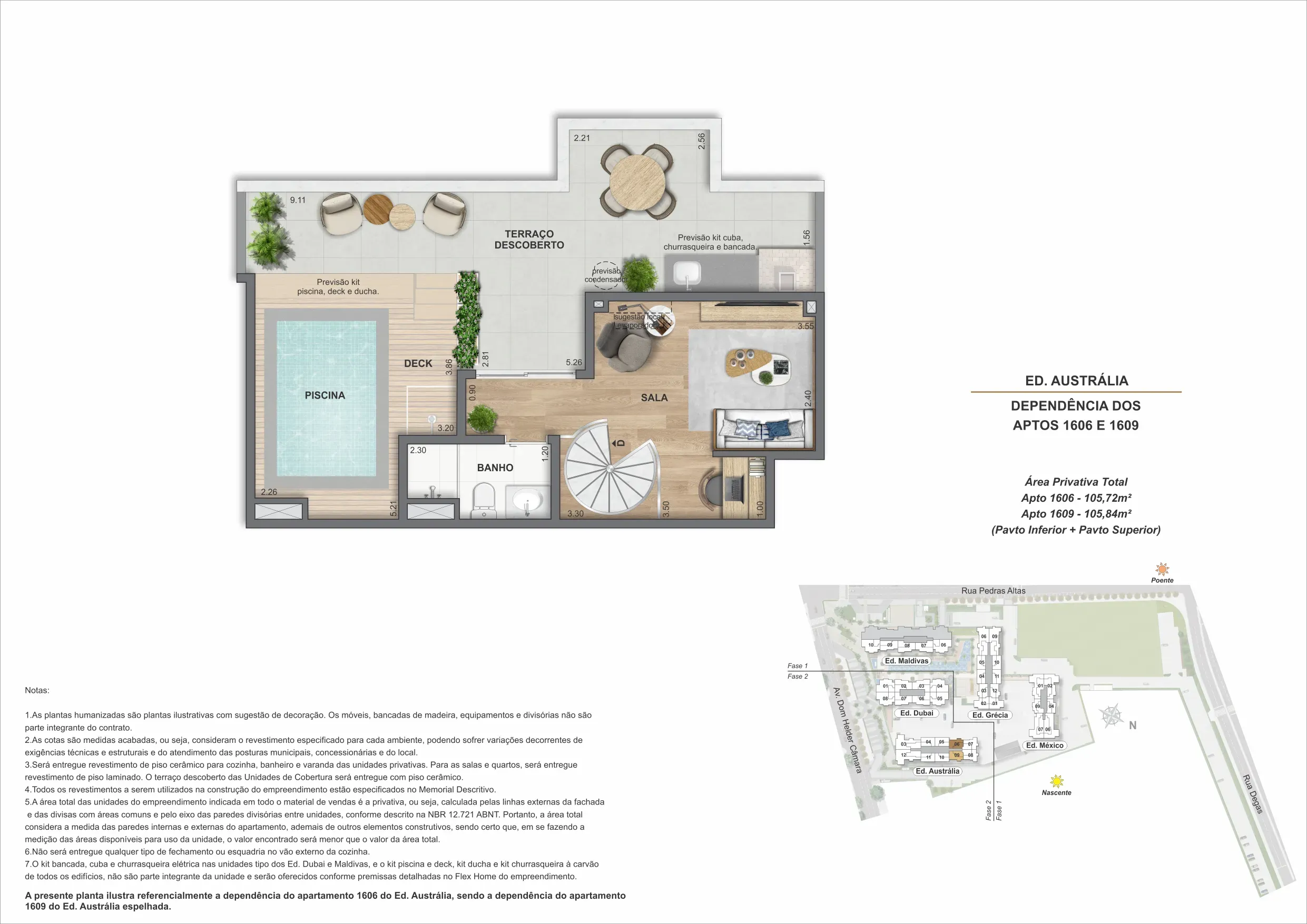 Planta da cobertura 06B, modelo J, do Bloco 1 — Only by Living, Cachambi, Rio de Janeiro