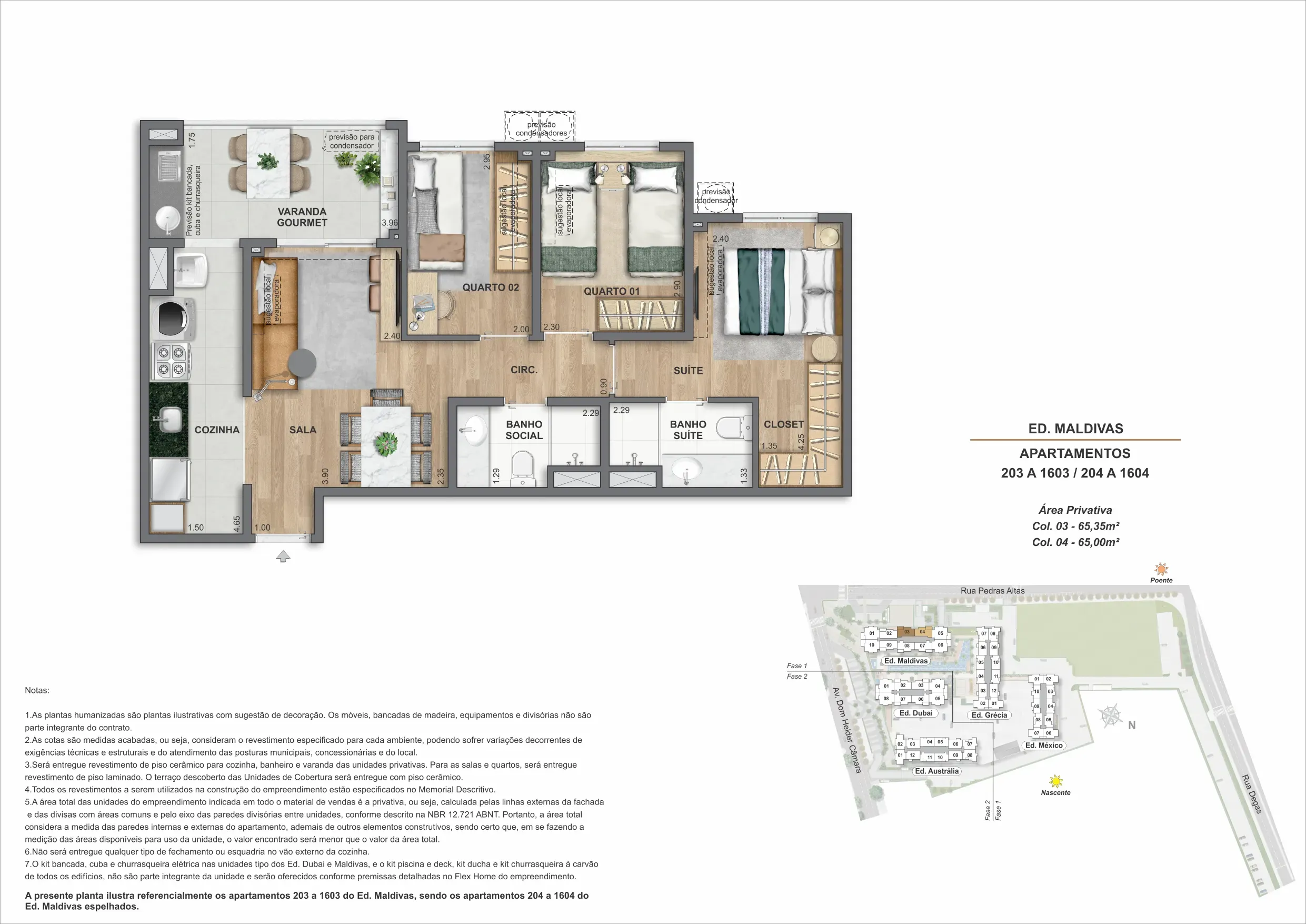 Planta do apartamento 03, modelo P, do Bloco 3 — Only by Living, Cachambi, Rio de Janeiro