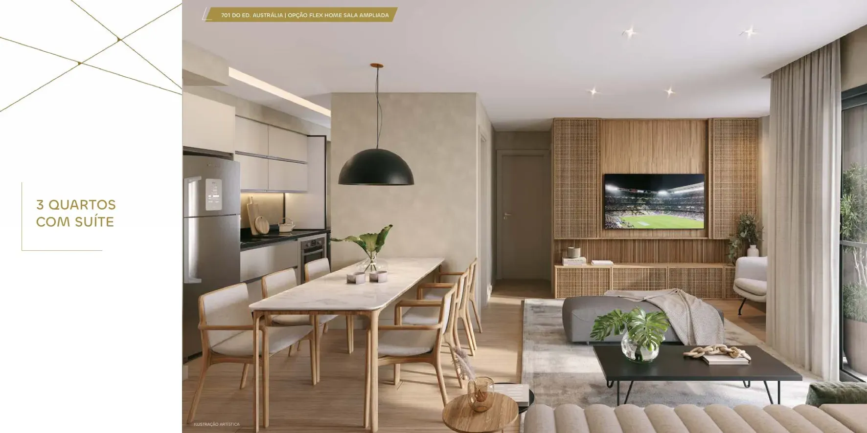 Sala ampliada do apartamento 701 do edifício Austrália, de 3 quartos com suíte, no Only by Living