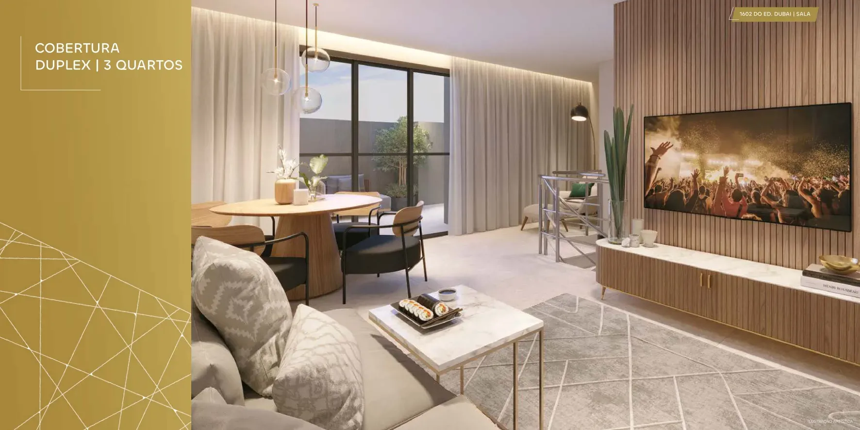 Sala da cobertura duplex de 3 quartos, apartamento 1602 do edifício Dubai, no Only by Living